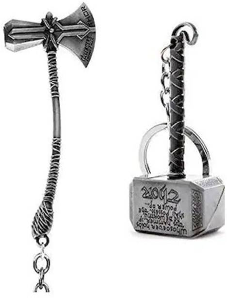 eweft Thor's Stormbreaker & Hammer (Silver)(Set Of 2) Key Chain