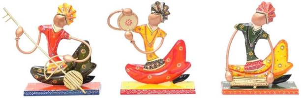 SV Traders MULTI-COLOR HAND PAINTED IRON TABLE DECOR SITTING MUSICIAN SET OF 3 Decorative Showpiece  -  20 cm