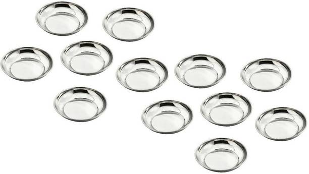 शारदा मेटल्स Set of 12 Side Serving Fruit Dessert Plates, Stainless Steel क्वार्टर प्लेट