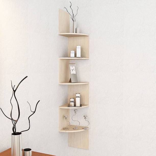 Eco Handicrafts Wooden Zigzag wall shelf wooden wall corner shelves |( Number of shelves 5 ) Wooden Wall Shelf