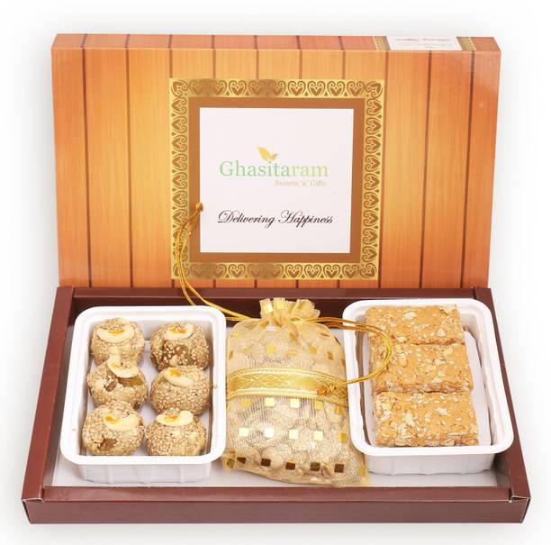 Ghasitaram Gifts Lohri Sweets-Til Laddoo (Bhuga),Revadi and Gachak Hamper Box