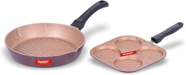 Sumeet Nonstick Granite Finish UNICORN 2Pc Combo set (Mini Multi Snack Maker - 4 Cavity - 19.5cm Dia + Round Grill Pan 25.5cm Dia ) कुकवेयर सेट