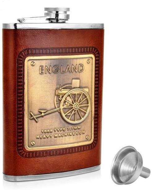 MENZY Urban Essentials Leather Wrapped Liquor Flasks Or Wine Whiskey Alcohol Drinks Holder Pocket Bottle With Easy Refill Funnel Set Stainless Steel, Leather Hip Flask