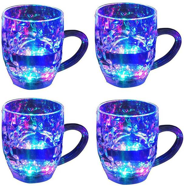 Mixoma LED Flashing 7 Different Color Changing Liquid Activated For Parties & Gifting Glass (Pack of 4 Pcs) Glass (200 ml, Pack of 4) Glass Beer Mug