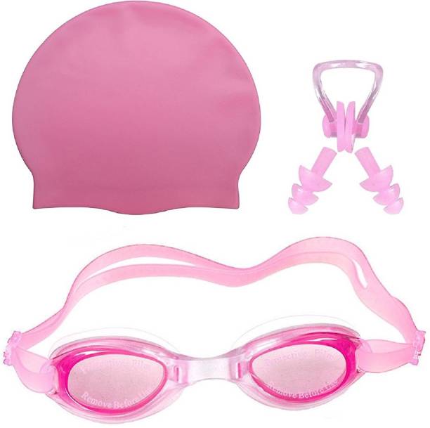MINISO /\/\ ||\||os :) HIGH Quality Goggles Silicone Cap 1 Nose Clip + 2 Ear Plugs PINK Swimming Kit Swimming Kit