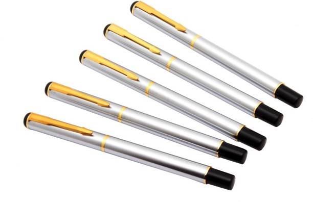 Ledos Set Of 5 - Exclusive 801 Fountain Pens Stainless Steel With Golden Trims New Pen Gift Set Pen Gift Set