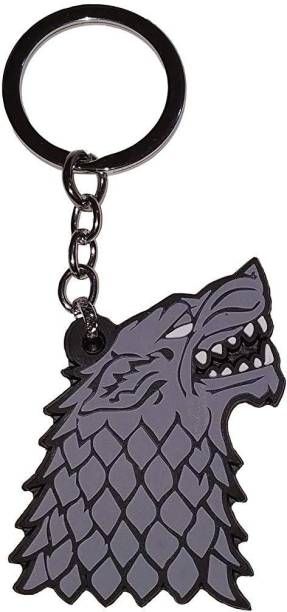 GCT Double Sided Game of Thrones GOT House Stark Dire Wolf Head Collectible (Design-1) Grey Rubber Keychain for Car Bike Men Women Keyring Key Chain