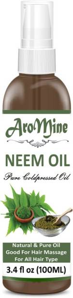 AroMine Neem Oil - 100% Pure Natural Oil &amp; Undiluted Cold Pressed Refined Cosmetic Grade For Aromatherapy, Skin Treatment, Hair Care, Face (100 ml) (100 ml)