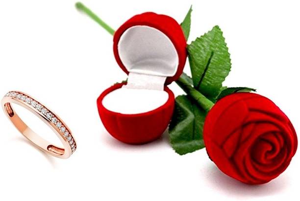 SILVERISH Valentine Day Ring With Beautiful Red Rose Box Gift for Girlfriend Alloy Cubic Zirconia Platinum Plated Ring
