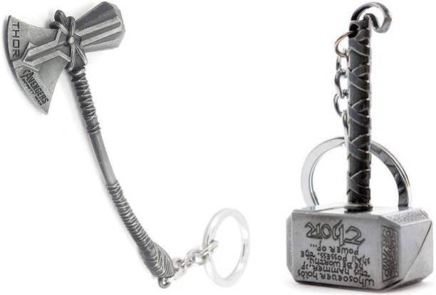 MGP FASHION Avengers Thor Axe &amp; Thor Hammer Metallic Silver keyring combo Key Chain