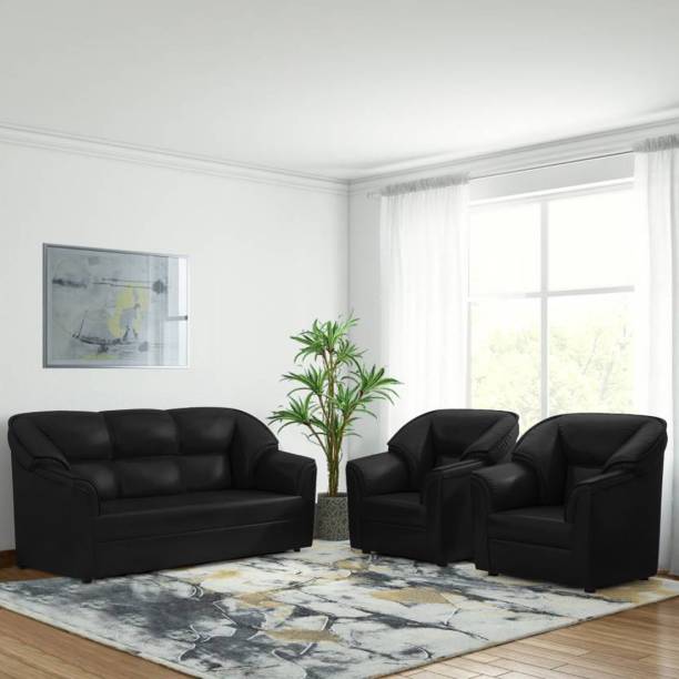 Bharat Lifestyle Riyan Leatherette 3 + 1 + 1 Black Sofa Set