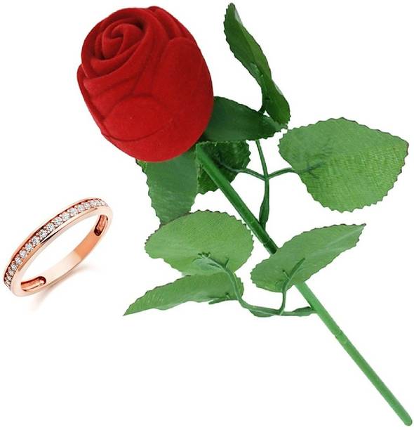 SILVERISH Valentine Gift Platinum Plated Ring for Girl and Women with Red Rose Box Alloy Cubic Zirconia Platinum Plated Ring