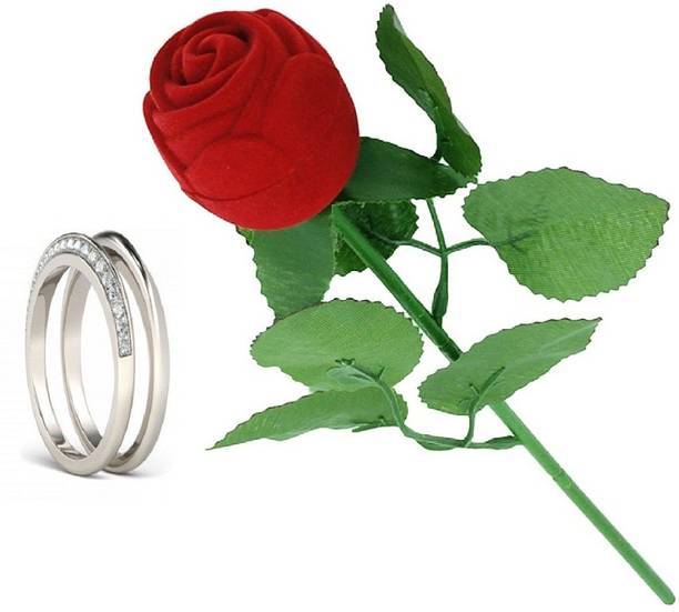 SILVERISH Valentine Gift Couple Ring Set with Red Rose Box and Platinum Plating Alloy Cubic Zirconia Platinum Plated Ring Set
