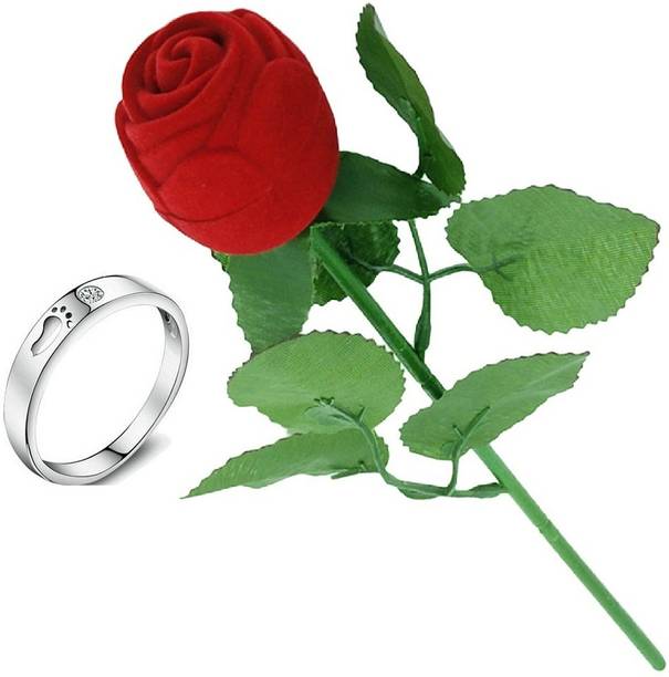 SILVERISH Valentine Gift Platinum Plated Ring for Girl and Women with Red Rose Box Alloy Cubic Zirconia Platinum Plated Ring