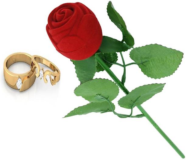 SILVERISH Valentine Gift Couple Ring Set with Red Rose Box and Platinum Plating Alloy Cubic Zirconia Platinum Plated Ring Set