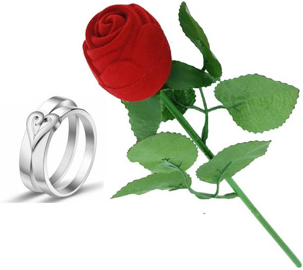 SILVERISH Valentine Gift Couple Ring Set with Red Rose Box and Platinum Plating Alloy Cubic Zirconia Platinum Plated Ring Set