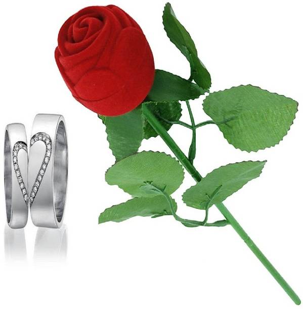 SILVERISH Valentine Gift Couple Ring Set with Red Rose Box and Platinum Plating Alloy Cubic Zirconia Platinum Plated Ring Set