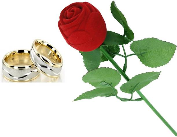 SILVERISH Valentine Gift Couple Ring Set with Red Rose Box and Platinum Plating Alloy Cubic Zirconia Platinum Plated Ring Set
