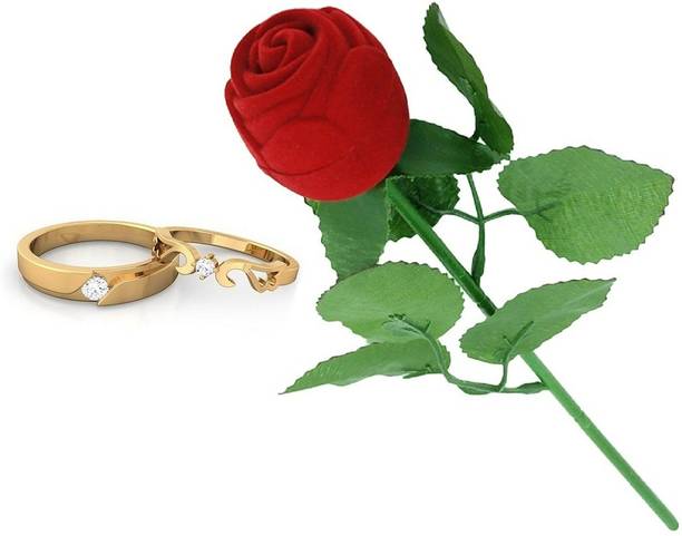 SILVERISH Valentine Gift Couple Ring Set with Red Rose Box and Platinum Plating Alloy Cubic Zirconia Platinum Plated Ring Set