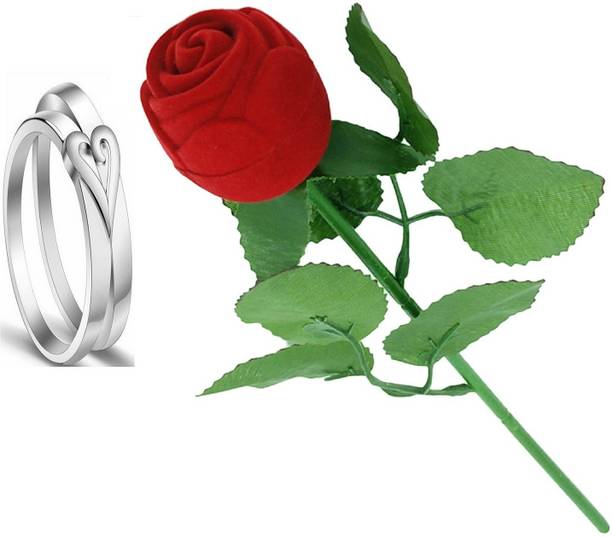 SILVERISH Valentine Gift Couple Ring Set with Red Rose Box and Platinum Plating Alloy Cubic Zirconia Platinum Plated Ring Set