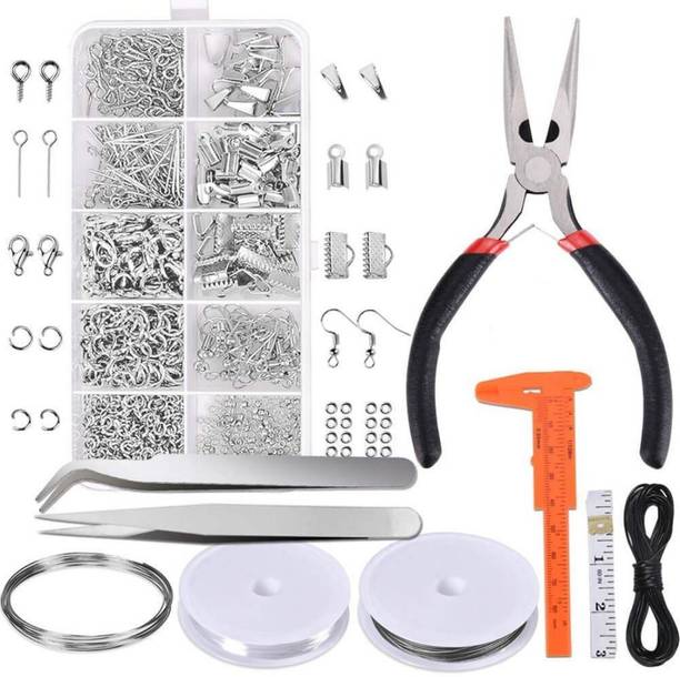 DIY Crafts Jewelery Making Supplies Kit IncludingPlier, Tweezer, Beading Wire, Strings, Caliper, Clips and So On (Total 905 Pieces)