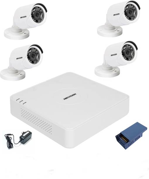 HIKVISION 4 Channal HD DVR 1080p 1Pcs,Outdoor Camera 1MP 4Pcs,4 Channel Power supply 1Pcs, Security Camera