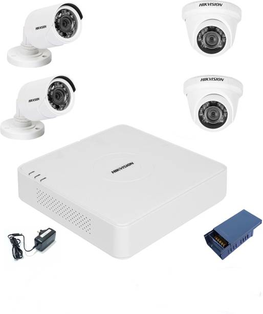 HIKVISION 4 Channal HD DVR 1080p 1Pcs,Outdoor Camera 1MP 2Pcs,Indoor Camera 1MP 2Pcs,4 Channel Power supply 1Pcs, Security Camera