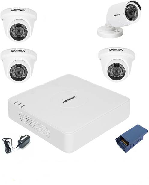 HIKVISION 4 Channal HD DVR 1080p 1Pcs,Outdoor Camera 1MP 1Pcs,Indoor Camera 1MP 3Pcs,4 Channel Power supply 1Pcs, Security Camera