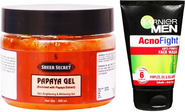 Sheer Secret Papaya Gel 300ml and Garnier Men Acno Fight Face Wash 100ml