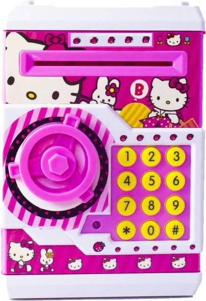 AN Hello Kitty Bank ATM with Special Electronic Code(Password)/BATTERY OPERATED/ Keypad lock with changeable password/ Safe way to keep money/Light and sound Coin Bank Coin Bank (Pink) Coin Bank