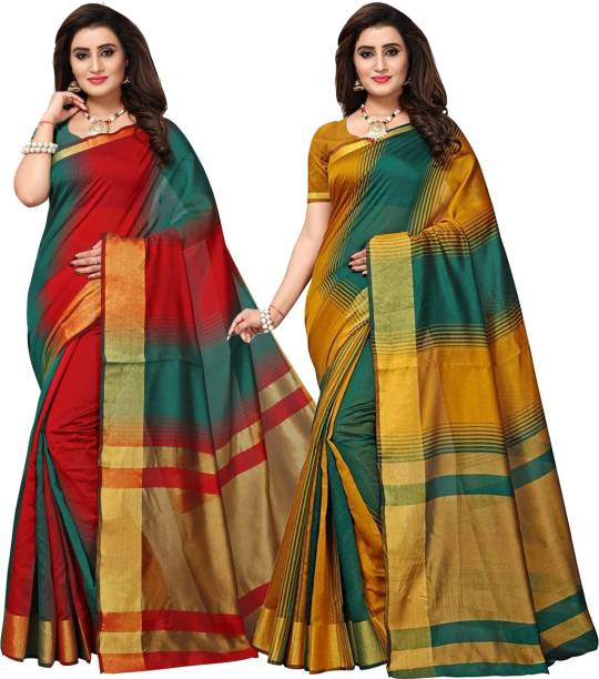 Bhuwal Fashion Striped Bollywood Cotton Silk Saree