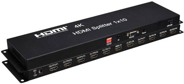 microware HDMI Splitter 1 in 10 Out Full HD 4K/2K 3D Resolution with IR Extension Edin Management RS 232 Works with Monitors Projecters DVD Player A/V Receiver Set Top Box etc Media Streaming Device