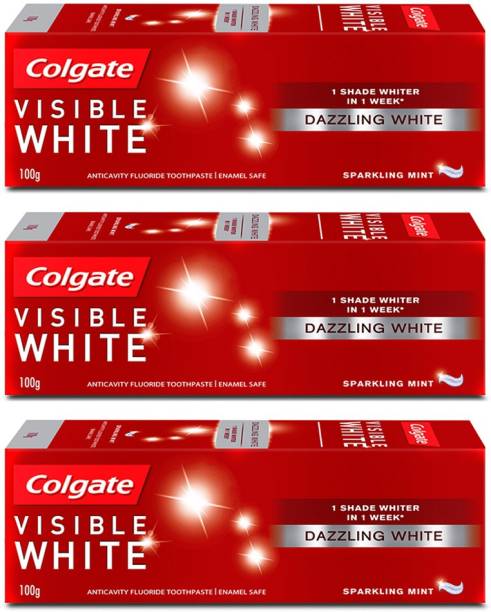Colgate Toothpaste, Visible White Sparkling mint- 100gm (Pack of 3) Toothpaste