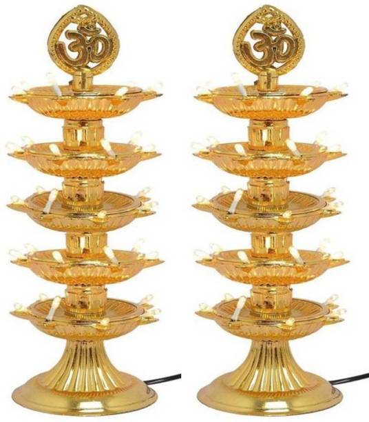 Blessing Shine 5 layer electric gold LED diya deepak light for diwali home temple decorative Plastic (Pack of 2) Table Diya