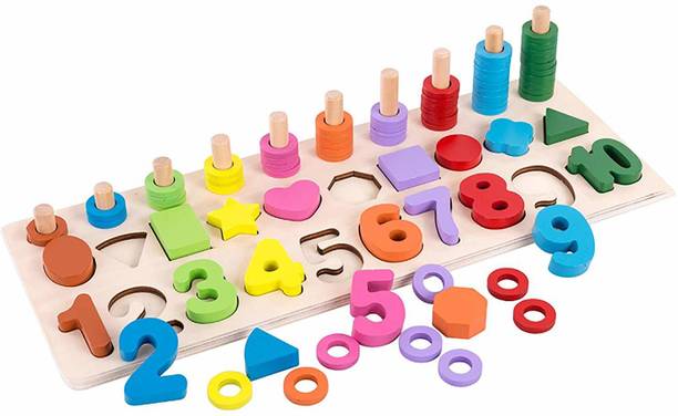 Pacific Toys Wooden Educational Learning Numbers & Shapes Puzzle Game for Kids