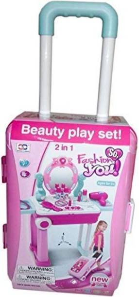 Smartcraft Fashion Beauty Play Set with Trolley, 2 in 1 Beauty Play Set with Luggage Trolley for Kids