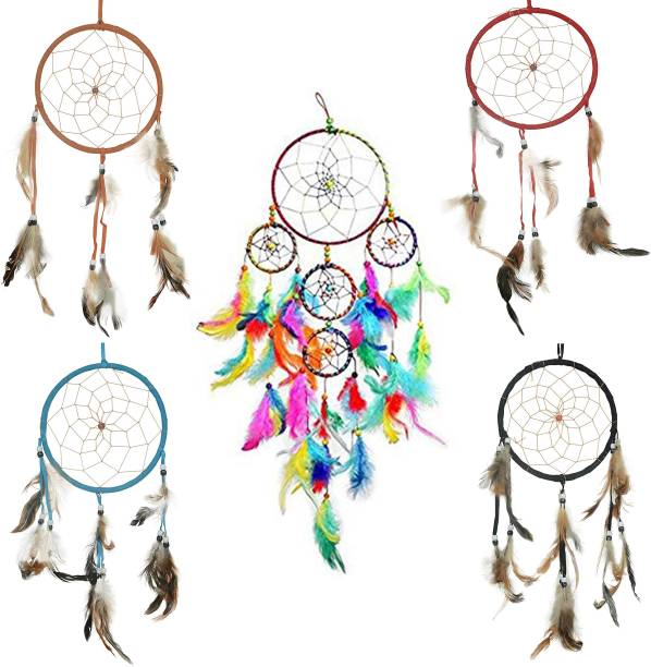 JAMBOREE Car & Wall Hanging Round Multi-color Dream Catcher for Attract Positive Dreams Protect Sleeping People Children From Bad Dreams and Nightmares Decorative Showpiece Cotton Dream Catcher