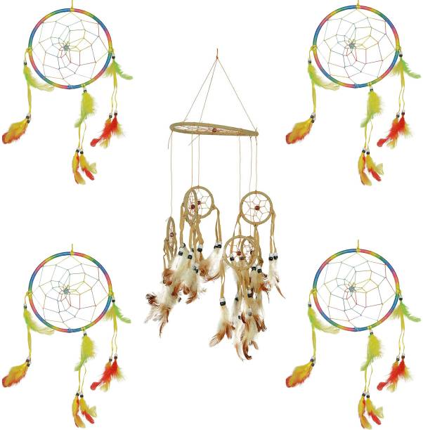 JAMBOREE Car & Wall Hanging Round Multi-color Dream Catcher for Attract Positive Dreams Protect Sleeping People Children From Bad Dreams and Nightmares Decorative Showpiece Cotton Dream Catcher
