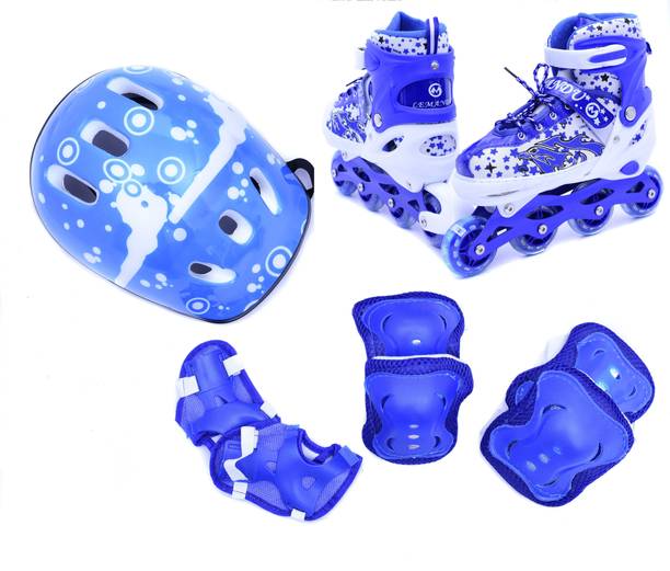 IRIS Kids Adjustable Inline Skates with Protective Pads, Gloves and Helmet इन-लाइन स्केट्स साइज: 3-6 UK