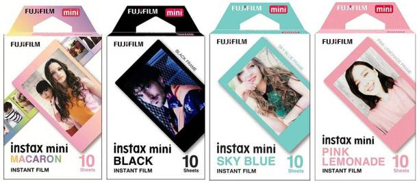 FUJIFILM Instax Mini Macaron ,Black Border, Sky Blue and Pink Lemonade 40 Shots Instant Film Roll
