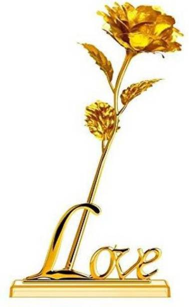 Aarunsh Golden Rose 10inch with Love Stand, Gift Box and Carry Bag - Best Gift for Loves Ones Gold Rose Artificial Flower
