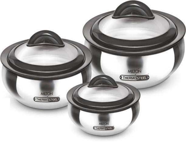 MILTON Thermosteel Double-Walled See-Through Pack of 3 Thermoware Casserole Set