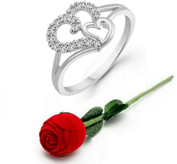 VIGHNAHARTA Valentine's Day Gift Ring with Exclusive Red Rose Box Alloy Cubic Zirconia, Crystal Rhodium Plated Ring