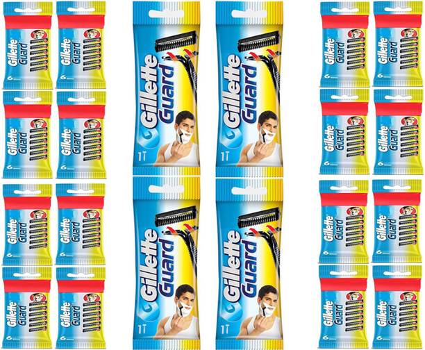 Gillette Guard Cartridge Blade With Razor (96 Cartridge + 4 Razor Handle) Pack of 100 Items