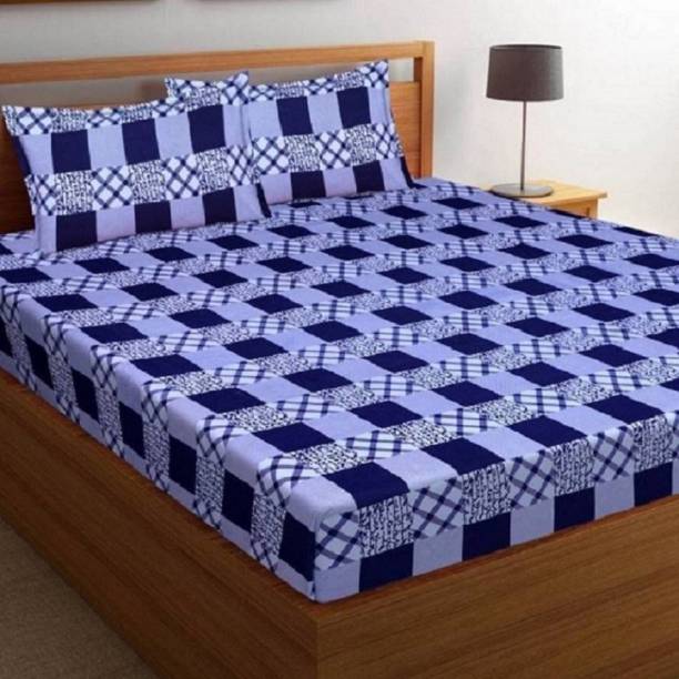 Panipat Textile Hub 143 TC Polycotton Double 3D Printed Fitted & Flat Bedsheet