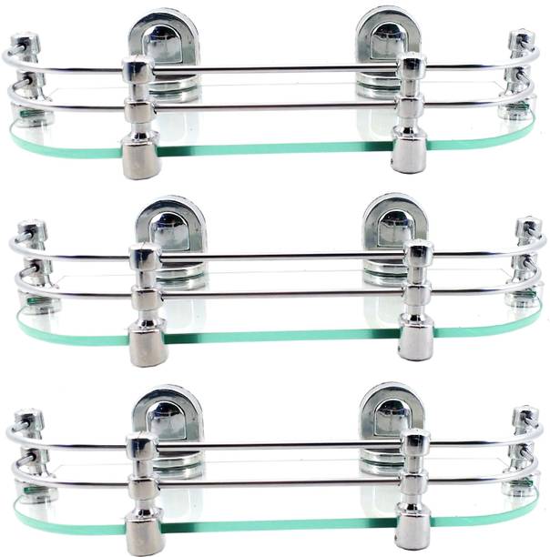 Sparkraze Set of 3 Small Brackets Clear 12 By 5.5 inch Glass Shelf \ Living Room & Bedroom Shelf\Bathroom Shelf\Multipurpose Shelf Glass Wall Shelf