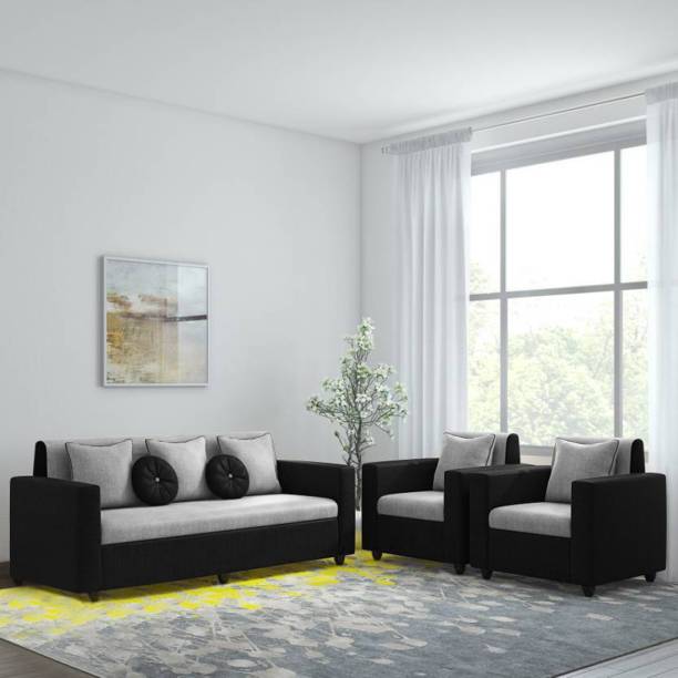 Bharat Lifestyle Tulip Fabric 3 + 1 + 1 Black Grey Sofa Set
