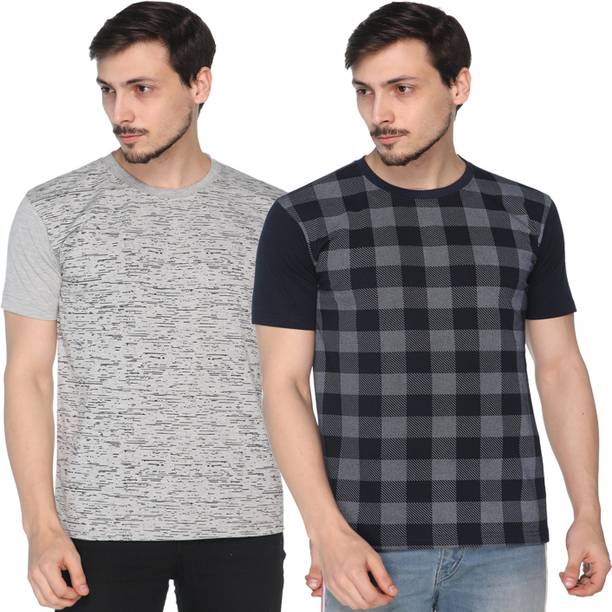 Pack of 2 Men Colorblock Round Neck Cotton Blend Multicolor T-Shirt