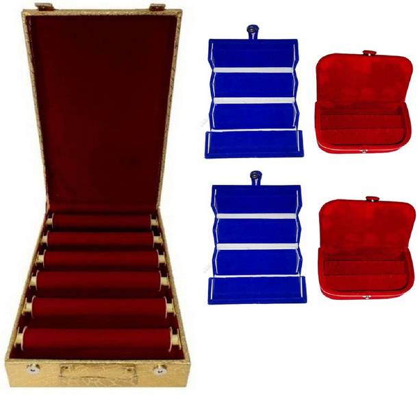 ultimatefashionista combo of 6 roll rod bangle box vanity box wooden bangle storage box 2pcred earring box blue 2pcfolderbrocade jewellery kit vanity case jewellery Vanity Box  (Maroon, Red, Blue, golden) vanity box Vanity Box