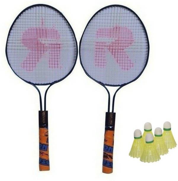 rajson Double Rod Badminton Racket Pair For Kids 3 To 6 Years With 5 Shuttles Badminton Kit